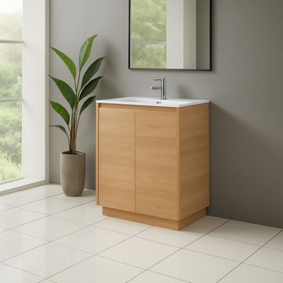 Plum&clay Matterhorn Oak Floor Standing Bathroom Vanity Unit With White Basin (W)600mm (H)850mm from B&Q