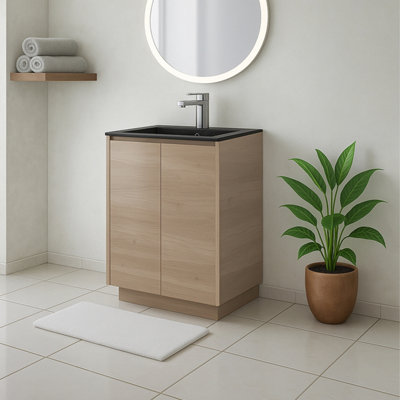 Plum&clay Matterhorn Oak Floor Standing Bathroom Vanity Unit With Black Basin (W)600mm (H)850mm from B&Q