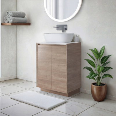 Plum&clay Matterhorn Oak Floor Standing Bathroom Vanity Unit With White Countertop (W)600mm (H)850mm from B&Q