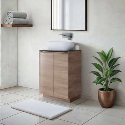 Plum&clay Matterhorn Oak Floor Standing Bathroom Vanity Unit With Black Countertop (W)600mm (H)850mm from B&Q