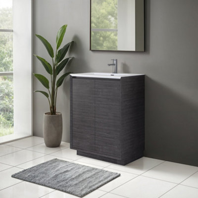 Plum&clay Matterhorn Dark Oak Floor Standing Bathroom Vanity Unit With White Basin (W)600mm (H)850mm from B&Q
