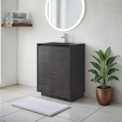 Plum&clay Matterhorn Dark Oak Floor Standing Bathroom Vanity Unit With Black Basin (W)600mm (H)850mm from B&Q