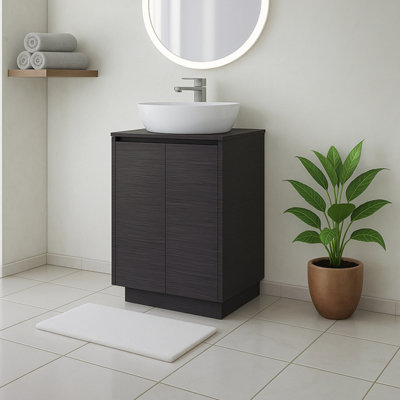 Plum&clay Matterhorn Dark Oak Floor Standing Bathroom Vanity Unit With Black Countertop (W)600mm (H)850mm from B&Q