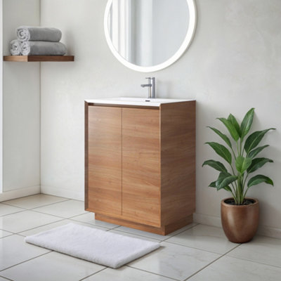 Plum&clay Matterhorn Oak Floor Standing Bathroom Vanity Unit With White Basin (W)750mm (H)850mm from B&Q
