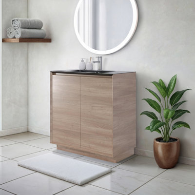 Plum&clay Matterhorn Oak Floor Standing Bathroom Vanity Unit With Black Basin (W)750mm (H)850mm from B&Q