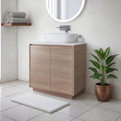 Plum&clay Matterhorn Oak Floor Standing Bathroom Vanity Unit With White Countertop (W)750mm (H)850mm from B&Q