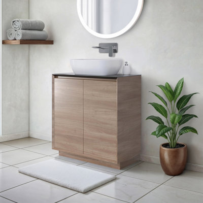 Plum&clay Matterhorn Oak Floor Standing Bathroom Vanity Unit With Black Countertop (W)750mm (H)850mm from B&Q