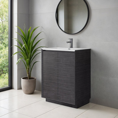 Plum&clay Matterhorn Dark Oak Floor Standing Bathroom Vanity Unit With White Basin (W)750mm (H)850mm from B&Q