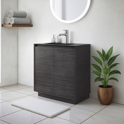 Plum&clay Matterhorn Dark Oak Floor Standing Bathroom Vanity Unit With Black Basin (W)750mm (H)850mm from B&Q