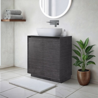Plum&clay Matterhorn Dark Oak Floor Standing Bathroom Vanity Unit With Black Countertop (W)750mm (H)850mm from B&Q