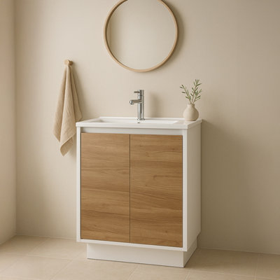 Plum&clay Declan White & Oak Floor Standing Vanity Unit With White Basin Set (W)600mm (H)850mm from B&Q