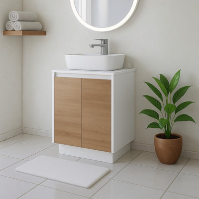 Plum&clay Declan White & Oak Floor Standing Vanity Unit With White Countertop Set (W)600mm (H)850mm from B&Q
