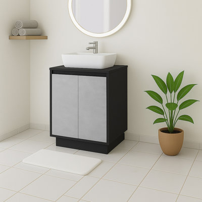 Plum&clay Declan Black & Concrete Floor Standing Vanity Unit With Black Countertop Set (W)600mm (H)850mm from B&Q