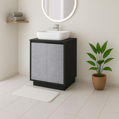 Plum&clay Declan Black & Concrete Floor Standing Vanity Unit With Black Countertop Set (W)750mm (H)850mm from B&Q
