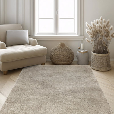  - Natural Plain Shaggy Medium Rug(L)160Cm X (W)120Cm