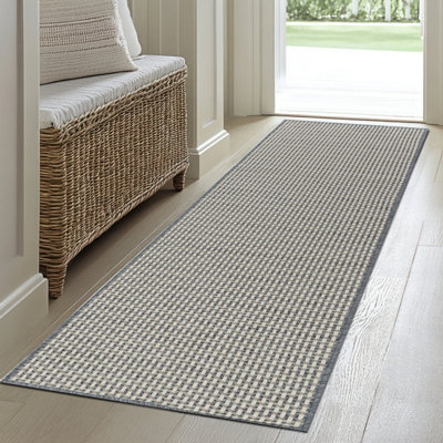  - Blue & Cream Woven Medium Runner(L)180Cm X (W)60Cm