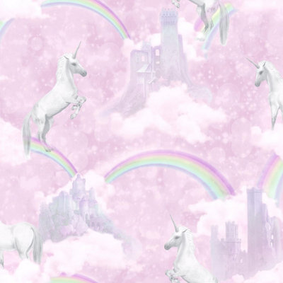 Holden Décor Holden Decor Believe In Unicorn Rainbow Pink Multicolour Kids Room Glitter Effect Wallpaper 12480 from B&Q