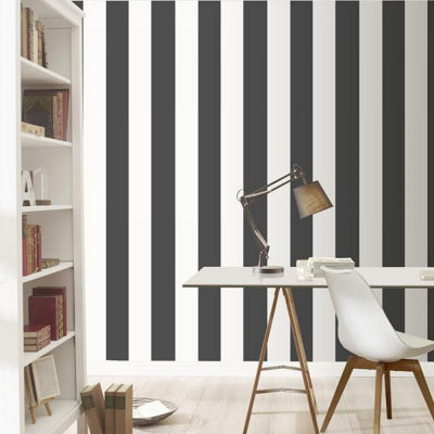 Zed Décor Zed Decor Classic Black And White Striped Wide Block Strips Wallpaper 7867 from B&Q
