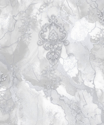 WPE® Luxury Vinyl Grey/silver Damask Marble Wallpaper 62513 For Home/ Office/ Bedroom from B&Q