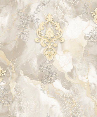 WPE® Luxury Vinyl Gold/beige Damask Marble Wallpaper 62514 For Home/ Office/ Bedroom from B&Q