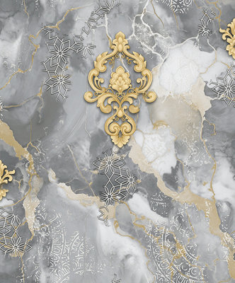 WPE® Luxury Vinyl Black/gold Damask Marble Wallpaper 62515 For Home/ Office/ Bedroom from B&Q