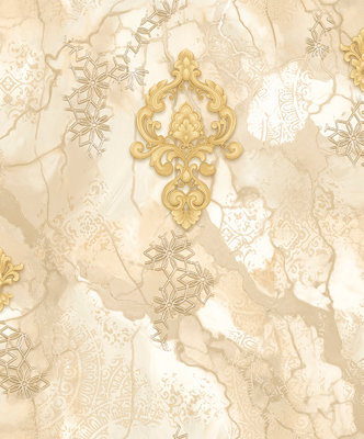 WPE® Luxury Vinyl Beige/gold Damask Marble Wallpaper 62516 For Home/ Office/ Bedroom from B&Q