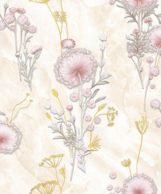 WPE® Dandelions And Wildflowers Floral Vinyl Yellow Pink Textured Wallpaper 62518 from B&Q
