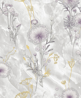 WPE® Dandelions And Wildflowers Floral Vinyl Grey Textured Wallpaper 62520 from B&Q