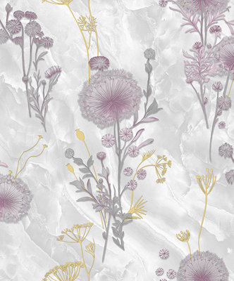 WPE® Dandelions And Wildflowers Floral Vinyl Lavender Textured Wallpaper 62522 from B&Q