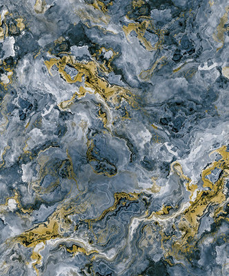 Zed Décor Zed Decor Heavyweight Vinyl Liquid Marble Effect Abstract Navy BlueGold Wallpaper 62538 from B&Q