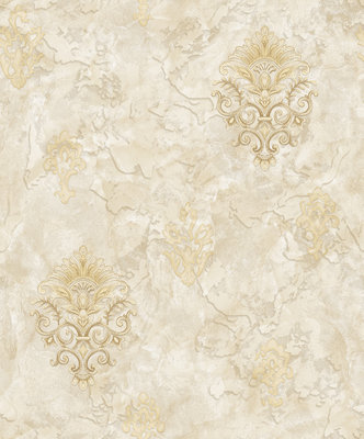 WPE® Luxury Vinyl Cream/gold Textured Damask Wallpaper 62545 from B&Q