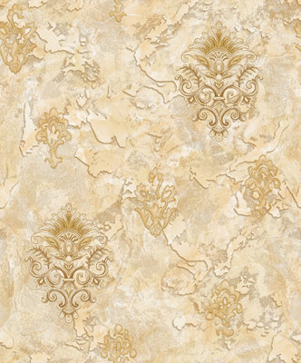 WPE® Luxury Vinyl Beige/gold Textured Damask Wallpaper 62546 from B&Q