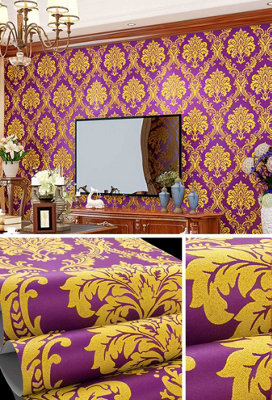 Zed Décor Zed Decor Royal Purple & Gold Damask Wallpaper70-708 from B&Q