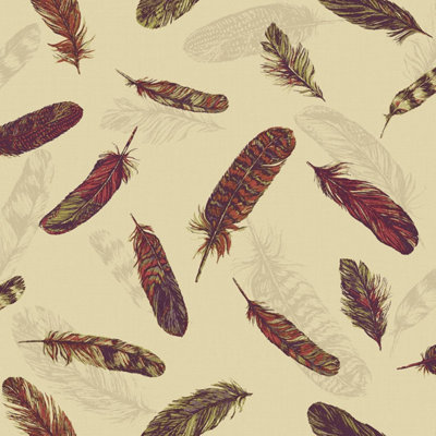 Arthouse Plume Bird Feather Raspberry/green Textured Wallpaper 252803 from B&Q