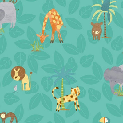 Holden Décor Holden Decor 12542 Make Believe Jungle Friends Teal Wallpaper from B&Q