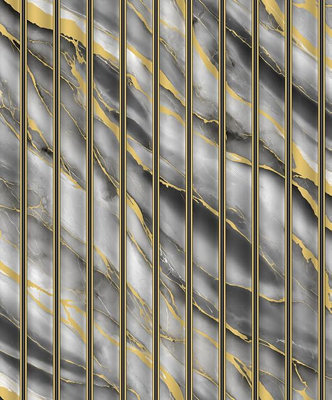 WPE® Wpe Marble Effect Metallic Vinyl 3D Wall Panel Design WallpaperBlack & Grey With Gold Veins Sl115610.05L X 0.52W Metres from B&Q