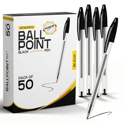 G 4 Gadget Pack Of 50 Black PensMedium Tip Fluent Smooth Writing Biro Ballpoint from B&Q