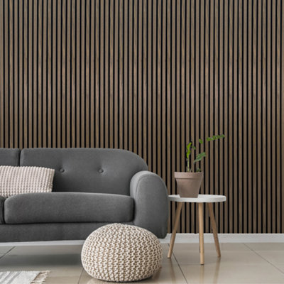 Built Right Acoustic Slat Wall PanelsSmoked Oak2400mm X 600mm from B&Q