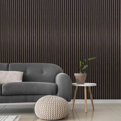 Built Right Acoustic Slat Wall PanelsHarvest Walnut2400mm X 600mm from B&Q