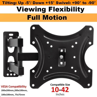 Full Motion Tilt And Swivel Tv Wall Mount Bracket 10 To 42 Inch As Supplied Atek - Image 4