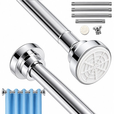 Rackhams 125-220Cm Telescopic Shower Curtain Rail Chrome No Drill Adjustable Tension Rod - Image 3