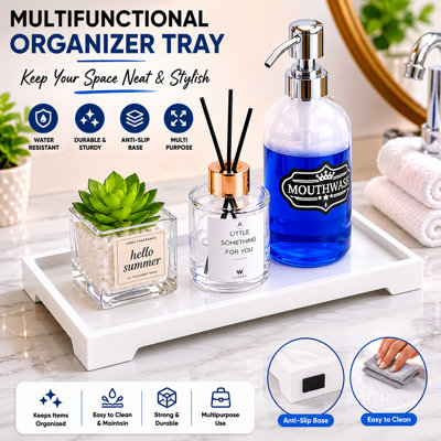 ATEK Bathroom Vanity TraySilicone Soap DishNon-Slip Waterproof Countertop Organiser For BathroomKitchen SinkSponge Holder White from B&Q