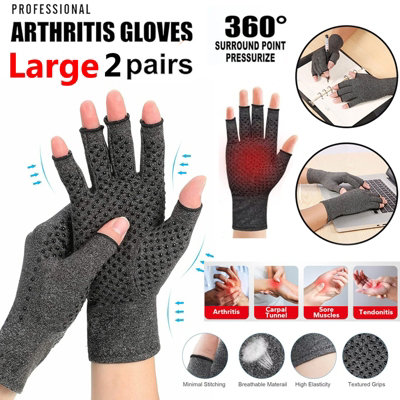 ATEK Large Fingerless Compression Arthritis Gloves Pair Of 2 Men Women Pain Relief Symptoms Glove Rheumatoid Osteoarthritis Raynauds from B&Q