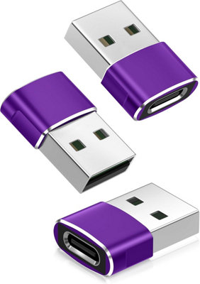 B&Q -  Pack Of 3 Usb 3.1 Type C Female To Usb A Male Adapter 5Gbps High Speed Data Sync Fast Charging Converter Plug For Laptop Pc Purple