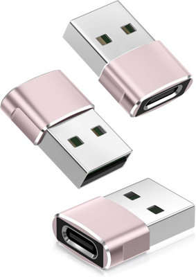 B&Q -  Pack Of 3 Usb 3.1 Type C Female To Usb A Male Adapter 5Gbps High Speed Data Sync Fast Charging Converter Plug For Laptop Pc Pink