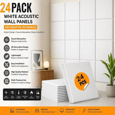 Atek 24 Pack Acoustic Wall Panels - White - Image 3