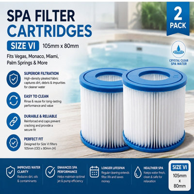 ATEK 2 Pack Hot Tub Spa Filter Size Vi For Bestway Lazy Lay Z Water Flters Cartridge Vegas Monaco Miami Palm Springs 105mm X 80mm from B&Q