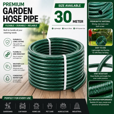 ATEK 30M Reinforced Garden Hose Pipe Heavy Duty Pvc Braided 3 Layer Water Hose Kink FreeLeakproof & Burst Resistant Hosepipe Reel from B&Q