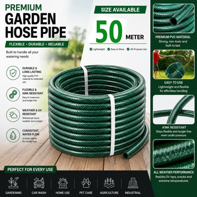 ATEK 50M Reinforced Garden Hose Pipe Heavy Duty Pvc Braided 3 Layer Water Hose Kink FreeLeakproof & Burst Resistant Hosepipe Reel from B&Q