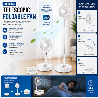 ATEK Portable Standing Pedestal Fan Usb Powered Battery Rechargeable Operated Telescopic Foldable Desk Table Fans For Bedroom Camping from B&Q